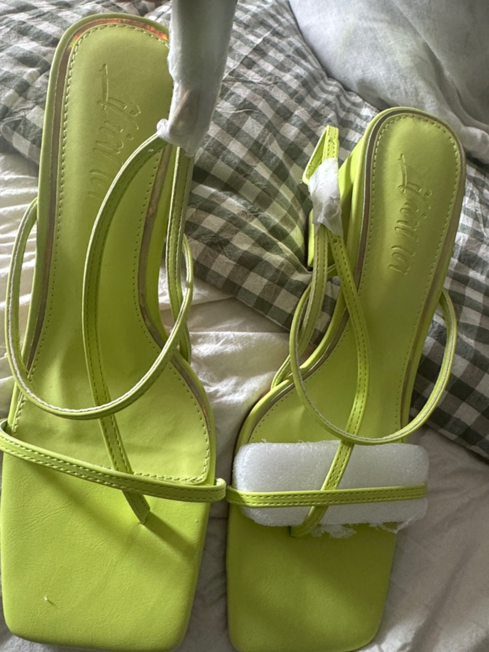 Liliana Neon Lime Strappy Square-Toe Heels